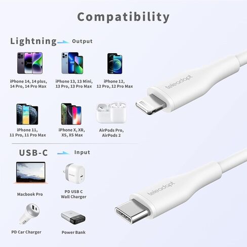 كابل USB C إلى Lightning من السيليكون المرن، معتمد من MFi. 3A، توصيل طاقة USB للشحن السريع بقدرة 30 وات (USB PD) لأجهزة iPhone 13 و12 و11 وPro وMax Mini وSE. (أسود in Kuwait
