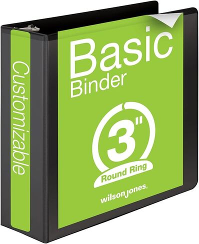 Wilson Jones 3 Inch 3 Ring Binder, Basic Round Ring View Binder, Black (W362-49B) in Saudi Arabia