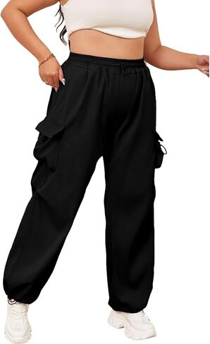 Women Cargo Pants Plus Size Baggy Parachute Pants Flap Pockets Streetwear in Saudi Arabia