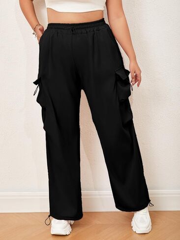 Women Cargo Pants Plus Size Baggy Parachute Pants Flap Pockets Streetwear in Saudi Arabia