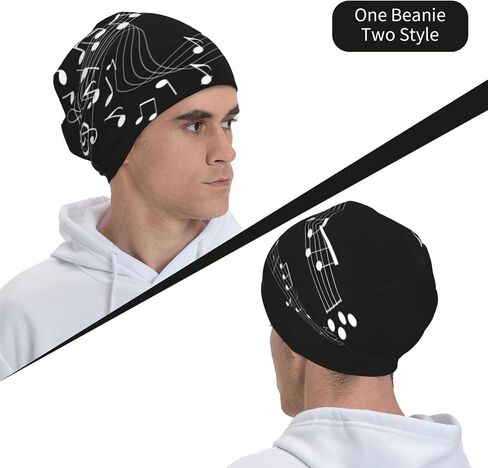 Music Note Beanie,Piano Guitar Beanie Hats Stretch Scarf Head Wrap Winter Knit Hat for Women Men in Saudi Arabia
