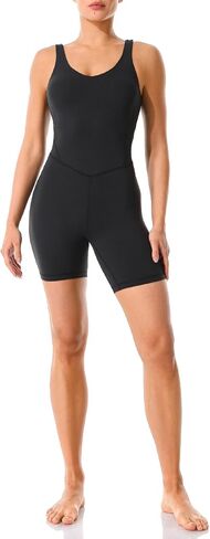 Workout Rompers for Women 8" Padded V Neck Tank Tops Yoga Bike Shorts Jumpsuits in Saudi Arabia
