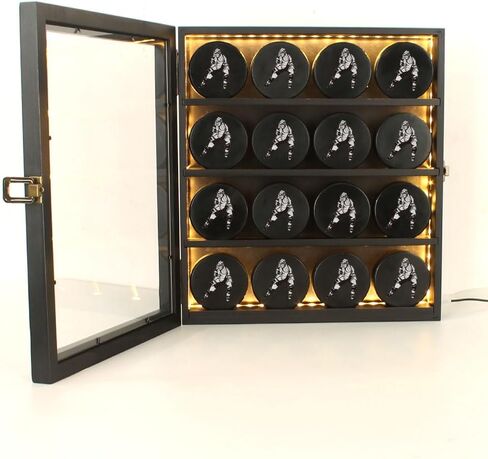 حامل قرص الهوكي، حافظة عرض قرص الهوكي مع قفل أمان مطلي بالذهب الشفاف للحماية من الأشعة فوق البنفسجية، شريط مضاء (قرص الهوكي غير متضمن) in Kuwait