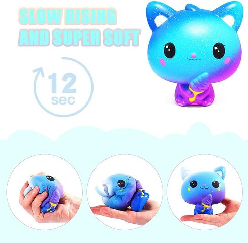 مجموعة ألعاب سكويشيز جالاكسي يونيكورن - قطة سكويشيز مليئة بالنجوم، كعكة يونيكورن، حصان وحيد القرن، أرنب وحيد القرن، ألعاب إسفنجية باندا كاواي بطيئة الارتفاع للأطفال والبالغين لعبة تخفيف التوتر (5 عبوات) in Kuwait