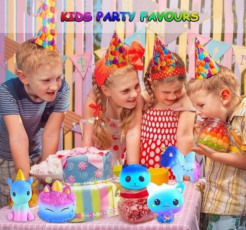 مجموعة ألعاب سكويشيز جالاكسي يونيكورن - قطة سكويشيز مليئة بالنجوم، كعكة يونيكورن، حصان وحيد القرن، أرنب وحيد القرن، ألعاب إسفنجية باندا كاواي بطيئة الارتفاع للأطفال والبالغين لعبة تخفيف التوتر (5 عبوات) in Kuwait