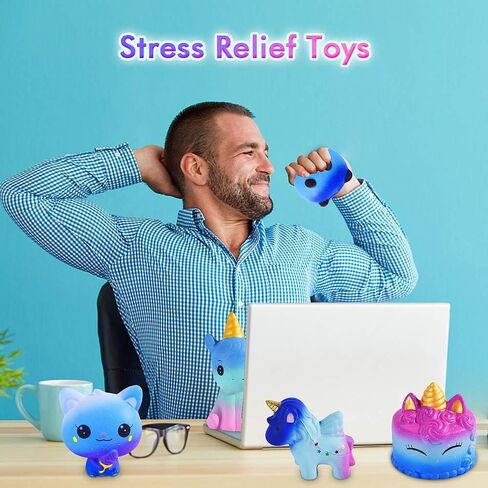 مجموعة ألعاب سكويشيز جالاكسي يونيكورن - قطة سكويشيز مليئة بالنجوم، كعكة يونيكورن، حصان وحيد القرن، أرنب وحيد القرن، ألعاب إسفنجية باندا كاواي بطيئة الارتفاع للأطفال والبالغين لعبة تخفيف التوتر (5 عبوات) in Kuwait