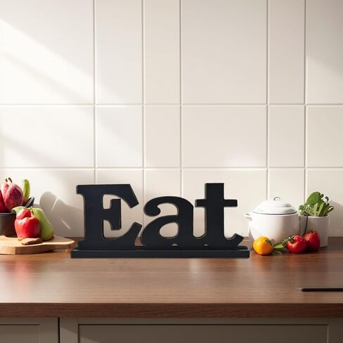 لافتة ديكور خشبية، مقصوصة بحروف EAT، مقاس 11.5 × 5 × 2.2 بوصة، طراز حديث، لافتات على الطاولة لتزيين المنزل in Kuwait