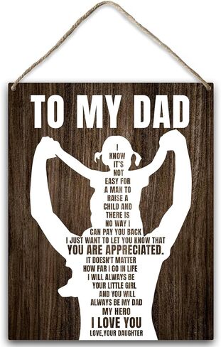 هدايا إلى أبي للأب من ابنة الابنة، لافتة معلقة خشبية، هدايا عيد الأب للأب، هدية للأب من الابنة، أحبك هدايا ديكور المنزل، لوحة خشبية مع حبل لغرفة النوم، رف جدار للدراسة - 18 in Kuwait