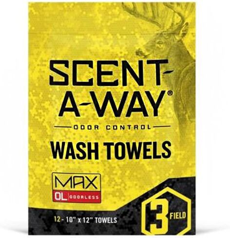 Hunters Specialities Scent-A-Way MAX مناشف غسيل عديمة الرائحة، 12 عبوة من مناديل الاستحمام المرطبة مقاس 10 × 12 بوصة للصيادين والصيادين والصيادين والمعسكرين in Saudi Arabia