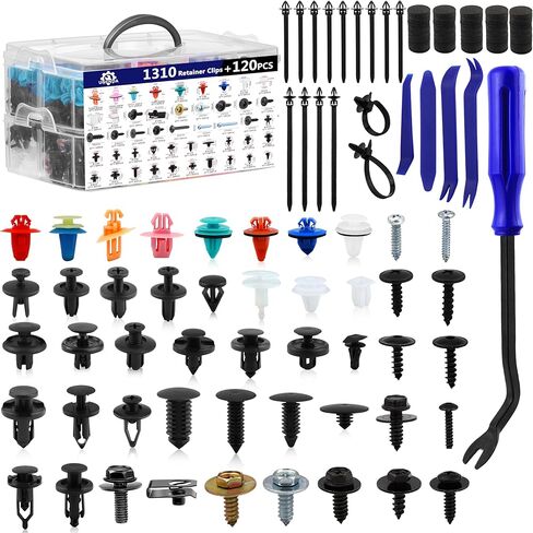 Car Push Retainer Clips 1430PCS Auto Fasteners Assortment-47 Most Popular Sizes Nylon Bumper Fender Rivets with 15 Cable Ties and Blue Fastener Remover for Ford GM Toyota Honda Chrysler Benz Nissan in Kuwait