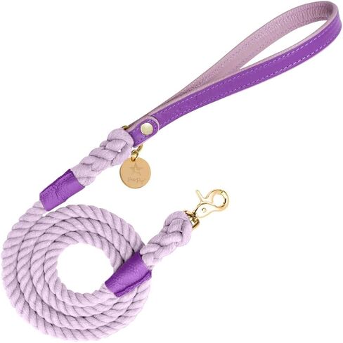 5ft Braided Cotton Rope Dog Leash with Soft Padded Genuine Leather Handle for Small Medium and Large Dogs - Handmade Comfort & Cute Leash for Girl and Boy Puppies - Blue in Saudi Arabia