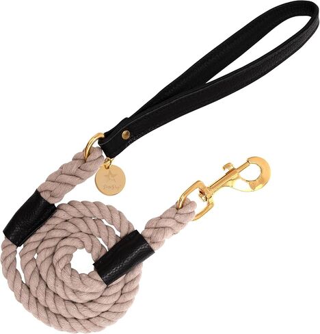 5ft Braided Cotton Rope Dog Leash with Soft Padded Genuine Leather Handle for Small Medium and Large Dogs - Handmade Comfort & Cute Leash for Girl and Boy Puppies - Blue in Saudi Arabia