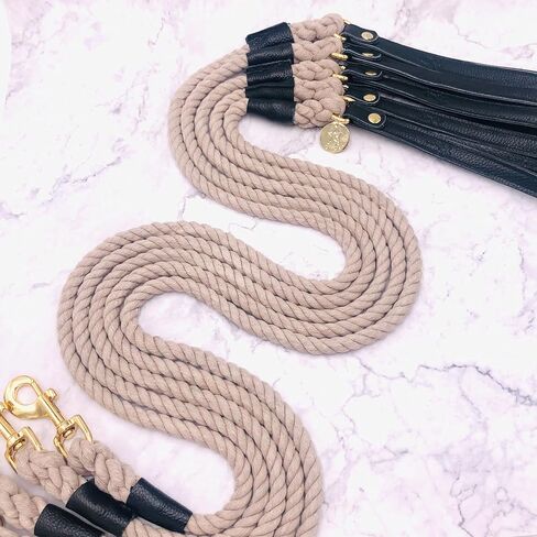 5ft Braided Cotton Rope Dog Leash with Soft Padded Genuine Leather Handle for Small Medium and Large Dogs - Handmade Comfort & Cute Leash for Girl and Boy Puppies - Blue in Saudi Arabia
