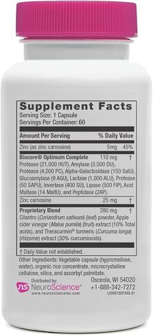 NeuroScience Digest DTX - Enzymes for Digestion, Detox & Gut Support - May Help Occasional Bloating & Gas - Protease, Zinc Carnosine, Apple Cider Vinegar, Turmeric & Cilantro Supplement (90 Capsules) in Kuwait