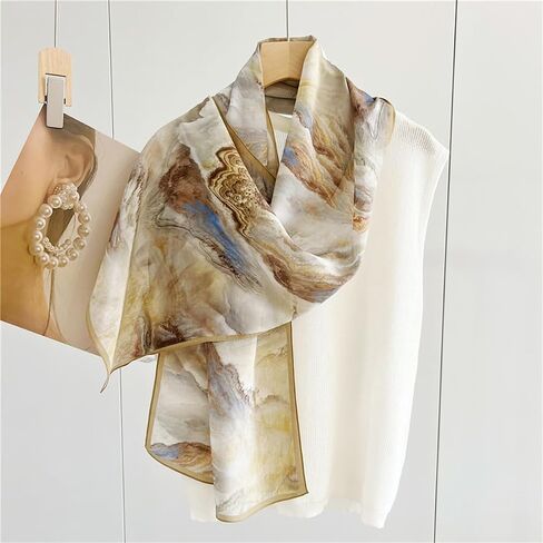 K-Elewon 100% Pure Mulberry Silk Long Scarf Headscarf Fashion Scarves Natural Silk Shawls for Women H18 in Saudi Arabia
