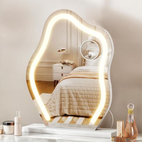 DWVO Vanity Mirror with LED Lights, Large Makeup Mirror Cloud Shape, Smart Touch Dimmable 3-Color Light & 5X Magnification, Memory Function Touch Control for Vanity Desk Tabletop in Saudi Arabia