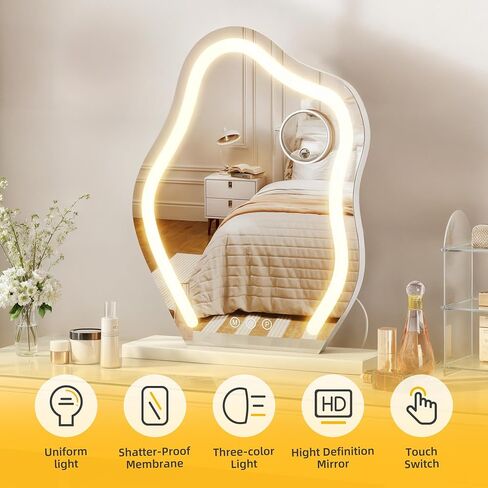 DWVO Vanity Mirror with LED Lights, Large Makeup Mirror Cloud Shape, Smart Touch Dimmable 3-Color Light & 5X Magnification, Memory Function Touch Control for Vanity Desk Tabletop in Saudi Arabia