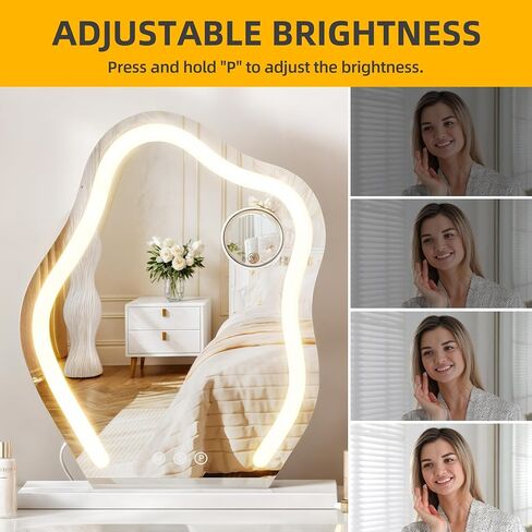 DWVO Vanity Mirror with LED Lights, Large Makeup Mirror Cloud Shape, Smart Touch Dimmable 3-Color Light & 5X Magnification, Memory Function Touch Control for Vanity Desk Tabletop in Saudi Arabia