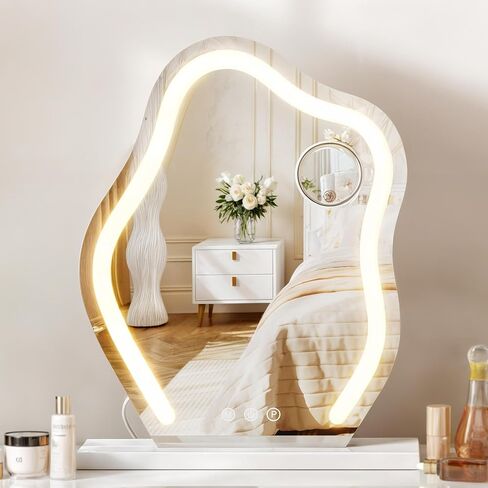 مرآة الغرور DWVO مع أضواء LED، مرآة مكياج كبيرة على شكل سحابة، إضاءة ذكية تعمل باللمس 3 ألوان قابلة للتعتيم وتكبير 5X، التحكم باللمس بوظيفة الذاكرة لسطح طاولة مكتب الغرور in Saudi Arabia