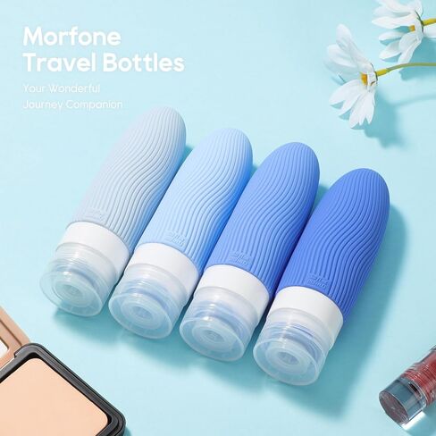 Morfone Silicone Travel Bottles for Toiletries, TSA Approved Travel Size Containers 3oz, Leakproof BPA Free Refillable Travel Accessories Kits for Shampoo Conditioner Lotion Liquids, Black and White in Saudi Arabia