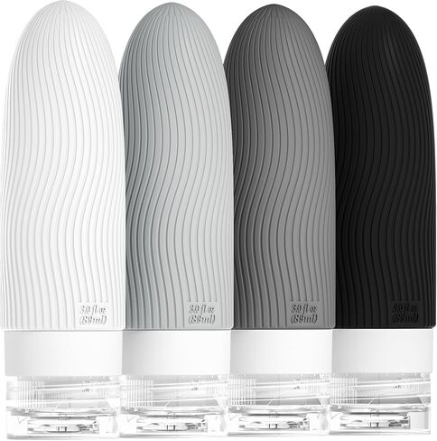 Morfone Silicone Travel Bottles for Toiletries, TSA Approved Travel Size Containers 3oz, Leakproof BPA Free Refillable Travel Accessories Kits for Shampoo Conditioner Lotion Liquids, Black and White in Kuwait