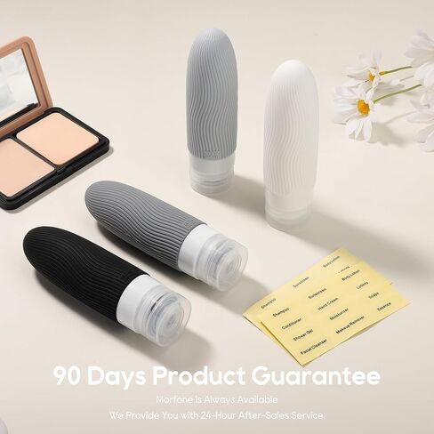 Morfone Silicone Travel Bottles for Toiletries, TSA Approved Travel Size Containers 3oz, Leakproof BPA Free Refillable Travel Accessories Kits for Shampoo Conditioner Lotion Liquids, Black and White in Kuwait