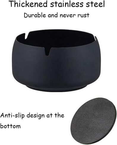 Handcrafted Metal Ashtray with Lids, Windproof Cigarette Ashtray Smokeless for Indoor or Outdoor, Ash Holder for Patio Desktop Office Smokers, Ash Tray for Tabletop Home Office Décor (Black, XL) in Saudi Arabia