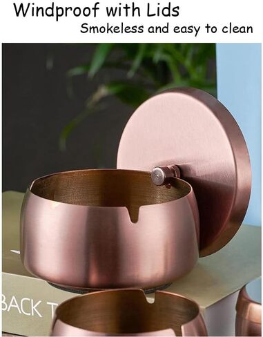 Handcrafted Metal Ashtray with Lids, Windproof Cigarette Ashtray Smokeless for Indoor or Outdoor, Ash Holder for Patio Desktop Office Smokers, Ash Tray for Tabletop Home Office Décor (Black, XL) in Saudi Arabia