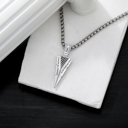 قلادة رأس السهم من الفضة الإسترليني قلادة نقطة الحربة أستطيع أن أفعل كل الأشياء الفلبينيين 4:13 قلادة نقطة الرمح للرجال هدية للأولاد والرجال in Kuwait