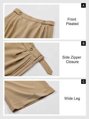 Cicy Bell Women's Wide Leg Dress Pants High Waisted Pleated Casual Work Office Cuffed Trousers in Saudi Arabia