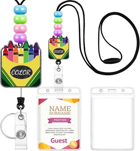 Plifal Teacher Lanyards for Id Badges Reel Retractable Keys Holder Cute Apple Pencil Beaded Card Keychain for Women Student Work School Office in Kuwait