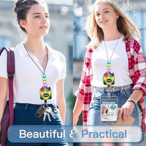 Plifal Teacher Lanyards for Id Badges Reel Retractable Keys Holder Cute Apple Pencil Beaded Card Keychain for Women Student Work School Office in Kuwait