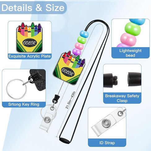 Plifal Teacher Lanyards for Id Badges Reel Retractable Keys Holder Cute Apple Pencil Beaded Card Keychain for Women Student Work School Office in Kuwait
