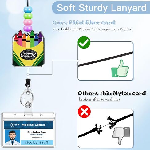 Plifal Teacher Lanyards for Id Badges Reel Retractable Keys Holder Cute Apple Pencil Beaded Card Keychain for Women Student Work School Office in Kuwait