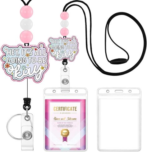 Plifal Teacher Lanyards for Id Badges Reel Retractable Keys Holder Cute Apple Pencil Beaded Card Keychain for Women Student Work School Office in Kuwait