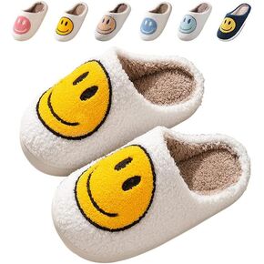 Cute Smile Slippers for Kids Girls Boys,Happy Face Slippers Soft Plush Preppy Slippers Memory Foam Warmth Slip-on Fuzzy House Slippers Indoor Outdoor