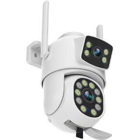 EVERSECU Dual Lens Linkage 6MP WiFi PTZ Security Camera Outdoor, 360° View, Auto Tracking, Motion Detection, Color Night Vision, 2-Way Audio, Work with Alexa