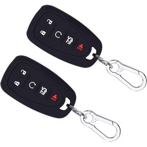 Wisdompro 2 Pcs Silicone Key FOB Cover for Chevy Equinox Malibu Cruze Traverse Trax Blazer Camaro Trailblazer Sonic Volt Spark, Smart Remote Control Protector Case with Keychain, Black