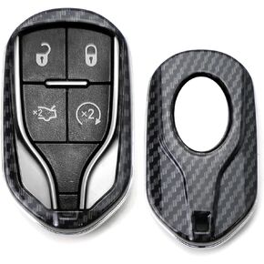 iJDMTOY Compatible with Maserati 2013-up Quattroporte, Ghibli, 2017-up Levante Keyless Smart Key Black Gloss Carbon Fiber Pattern Protective Shell Cover