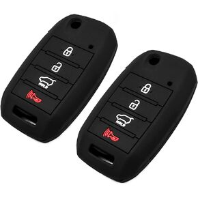 Silicone Key Fob Cover Fit for Kia Sorento Sportage Rio Soul Forte Optima Hyundai Accent Elantra Sonata 4 BTS | Car Accessories | Remote Key Protection Case - Black & Red, Not Fit Smart Key