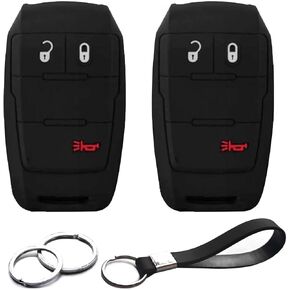 2pcs Compatible with Ram 2500 3500 4500 5500 Truck Pickup Smart 3 Buttons Black Key Fob Cover Case Key Chain Protector Keyless Remote Only for Push Button Start Truck Pickup