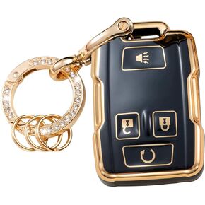 Key Fob Cover Keychain Kit for Chevy Chevrolet Colorado Silverado GMC Canyon Sierra Accessories Keyless Entry Remote Start Black