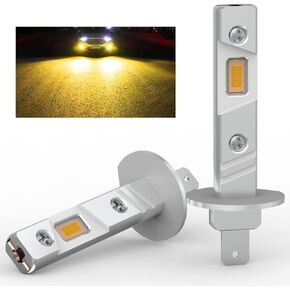 2024 Upgraded H1 LED Bulb 1:1 Mini Size No Adapter Required 3000K Yellow EMC Fanless H1LL LED Fog Lights Plug and Play 2pcs