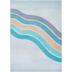 Well Woven Kids Rugs Curved Rainbow 5' x 7' Multi Blue Kids Area Rug