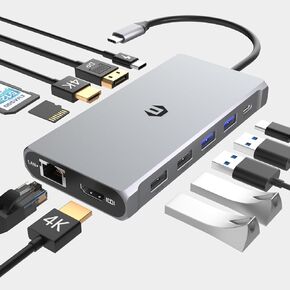Triple Display Docking Station for Laptop, 12 in 1 USB C Hub with 2 HDMI, DP, 100W PD, 3 USB 3.0, Audio, SD/TF Card Reader, Support Triple 4K Display