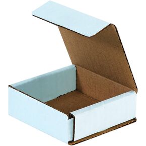 BFM331 Corrugated Cardboard Mailers, 3 x 3 x 1 Inches, Tuck Top One-Piece, Die-Cut Shipping Cartons, Small White Mailing Boxes (Pack of 50)
