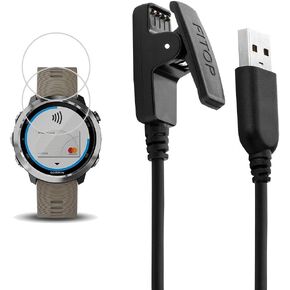 JIUJOJA for Garmin Forerunner 645 Charger, Forerunner 645 Charging Cable,Charging Clip Synchronous Data Cable and 2Pcs Free HD Tempered Glass Screen Protector for Garmin Forerunner 645 Watch