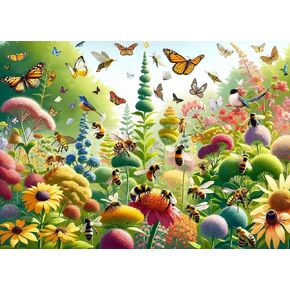 Jigsaw Puzzles for Adults 1000 Piece Puzzle for Adults 1000 Pieces Puzzle 1000 Pieces- Ecosystems - Pretty Petals-Butterfly with Bees