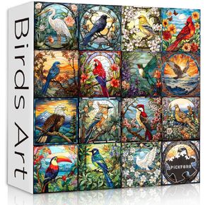 Stained Glass Puzzles for Adults 1000 Pieces, Bird Puzzles for Adults Flower with Cardinal Bird Parrot Hummingbird, Impossible Hard Challenging Jigsaw Puzzles for Adults