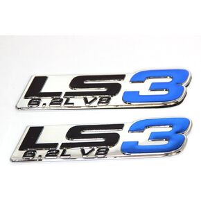 2pack Chrome OEM LS3 Emblem 6.2L V8 Engine Emblems Badge Replacement for Camaro Corvette Cadillac Pair (Chrome Red)
